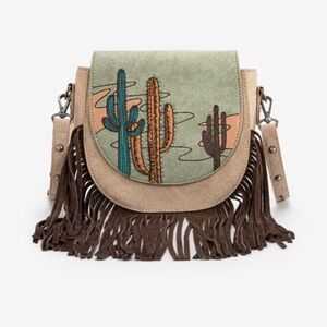 NEW! MONTANA WEST CACTUS EMBROIDERED FRINGE CROSSBODY BAG